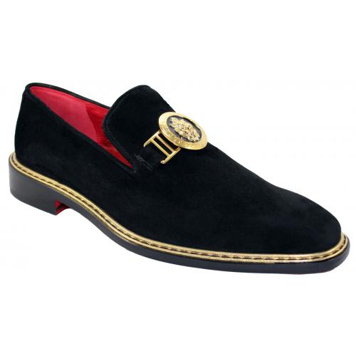 Emilio Franco "EF102" Black Genuine Suede Leather Loafer Shoes.